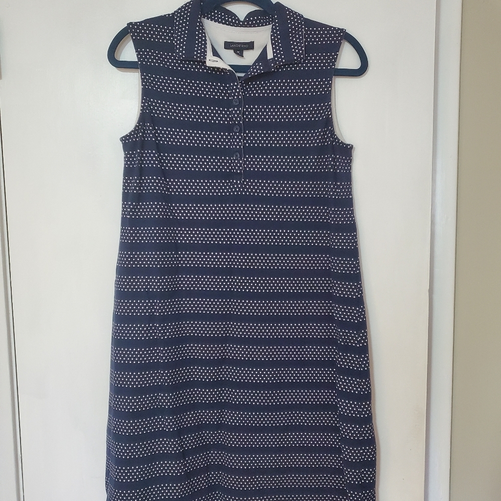 Lands' End Polka Dot Collared Sleeveless Dress